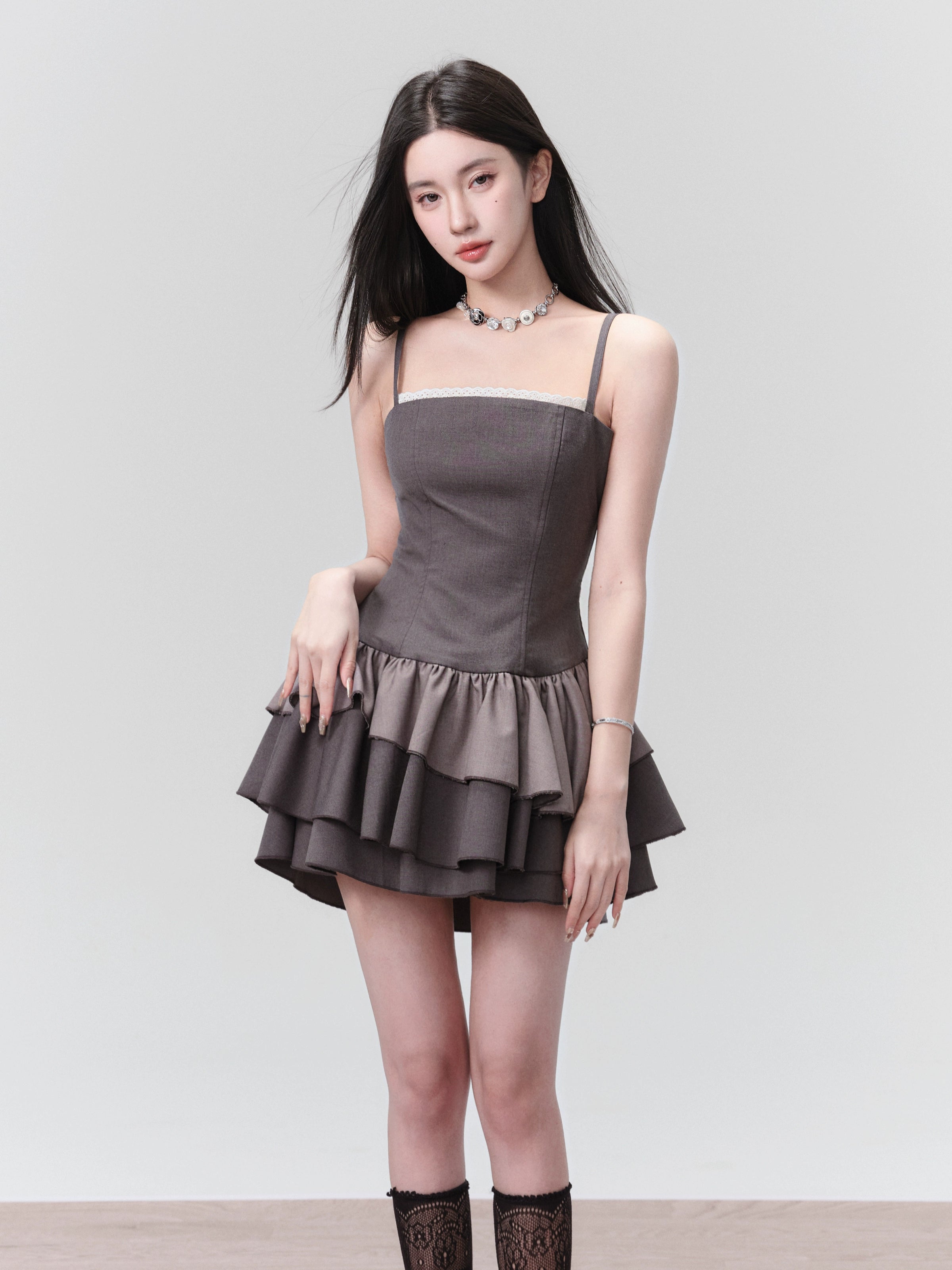 Adjustable Spaghetti Straps Tiered Ruffle Mini Dress