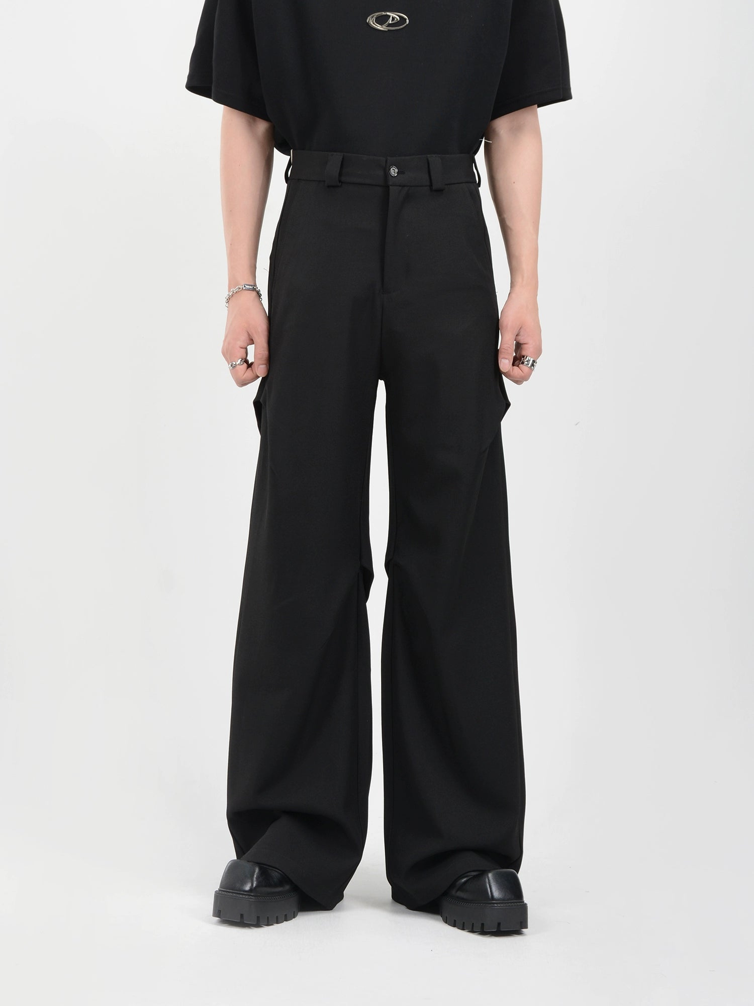 Wide Leg Belted Trousers with Pleated Detail