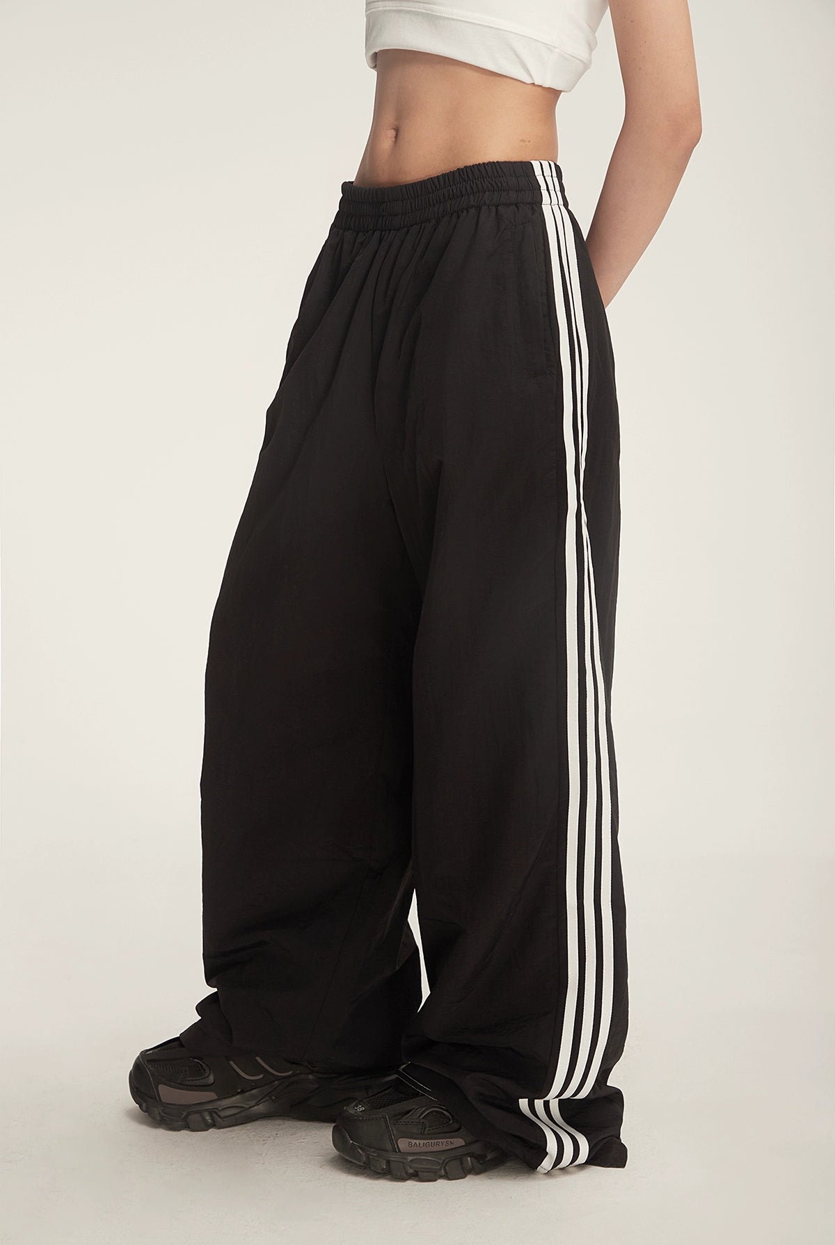 Wide-Leg Striped Track Pants with Drawstring Waist