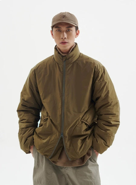Stand Collar Puffer Jacket with Two Way Zipper