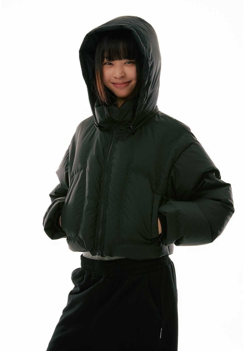 High Collar Hooded Cropped Puffer Jacket