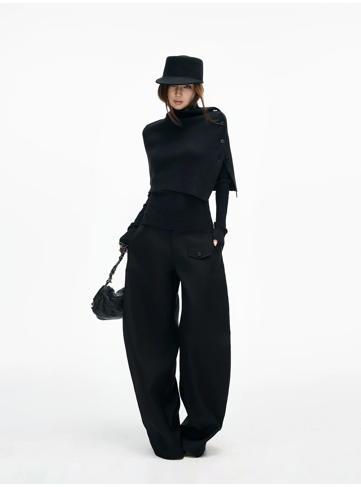 Slim Knit Long Sleeve Top with Removable Button Cape - nightcity clothing