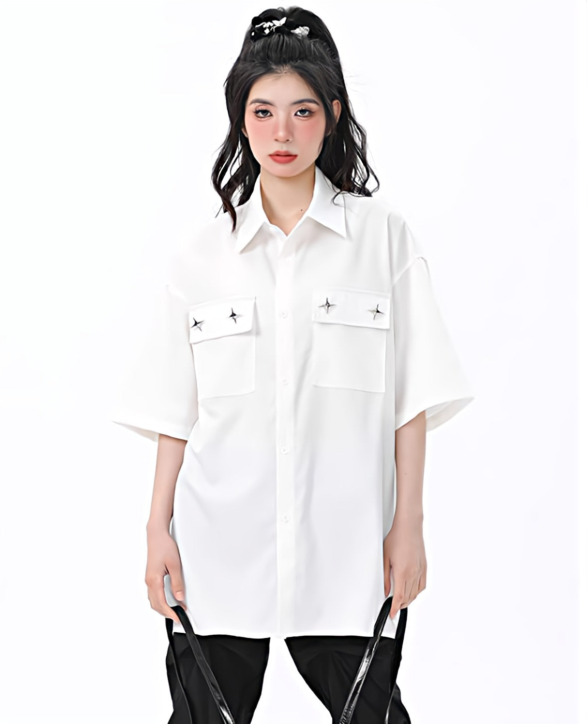 Oversized Button Shirt with Chest Pockets