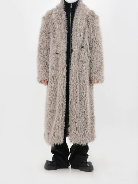 Double Breasted Faux Fur Longline Coat