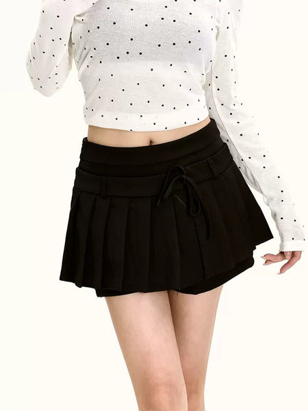 Pleated High-Waist Mini Skirt with Tie Belt - nightcity clothing