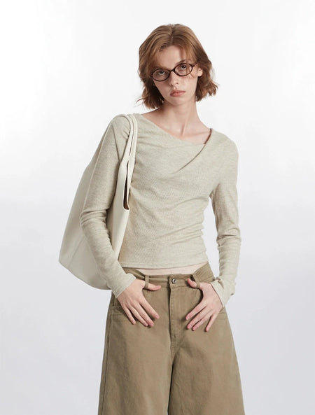 Asymmetric Cowl-Collar Long Sleeve Lightweight Top - nightcity clothing