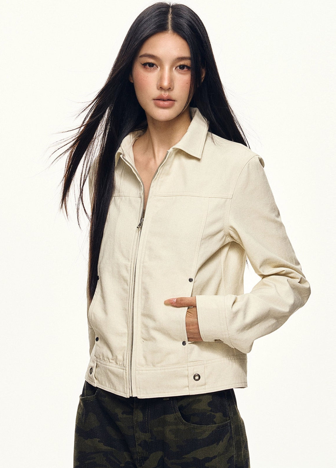 Skinny Zip-Up Collared Worker Jacket