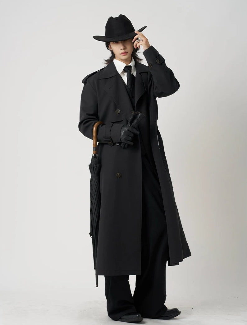 Longline Double-Breasted Belted Classic Trench Coat