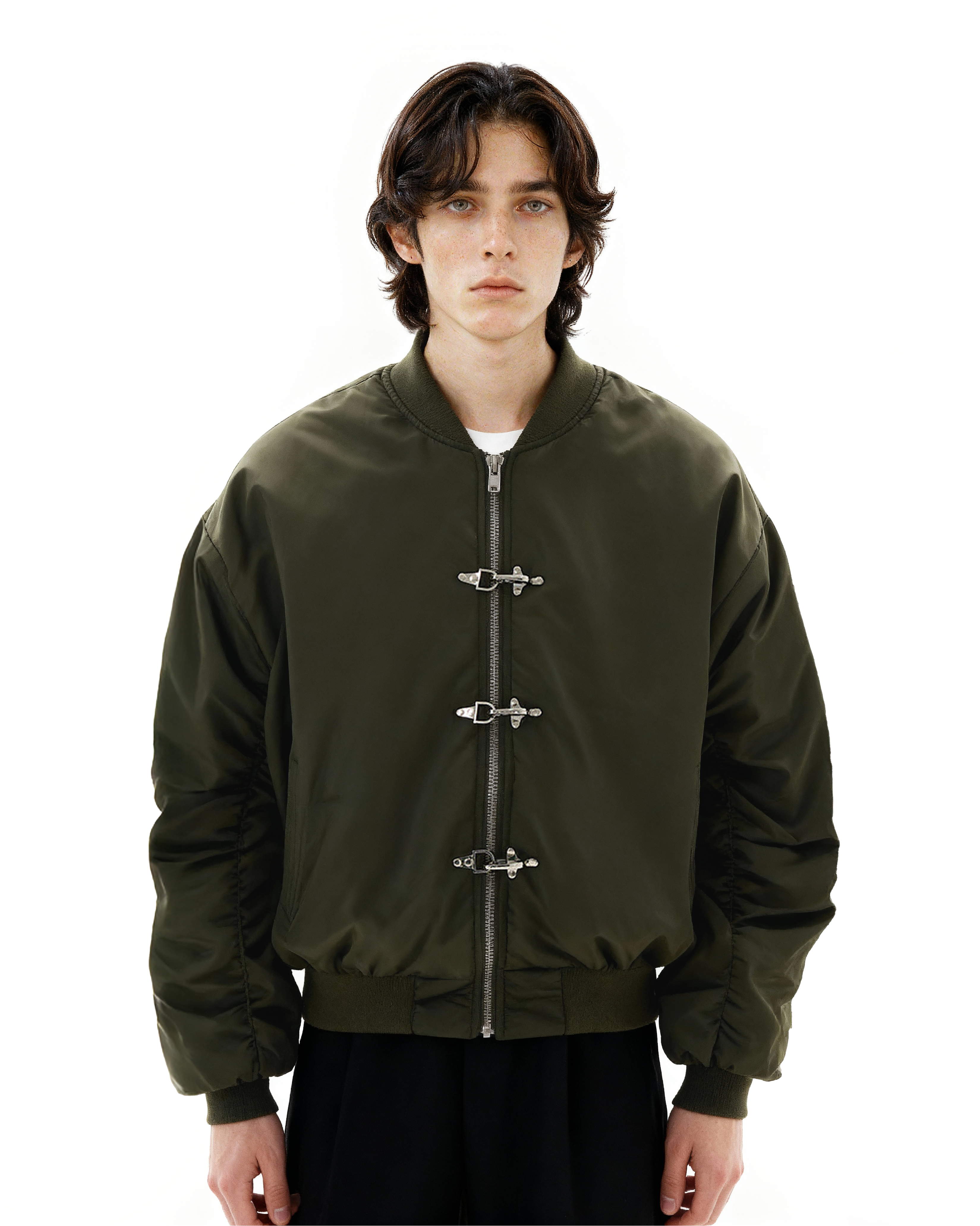 Fireman Buckle Mid-Crop Classic Bomber Jacket-3