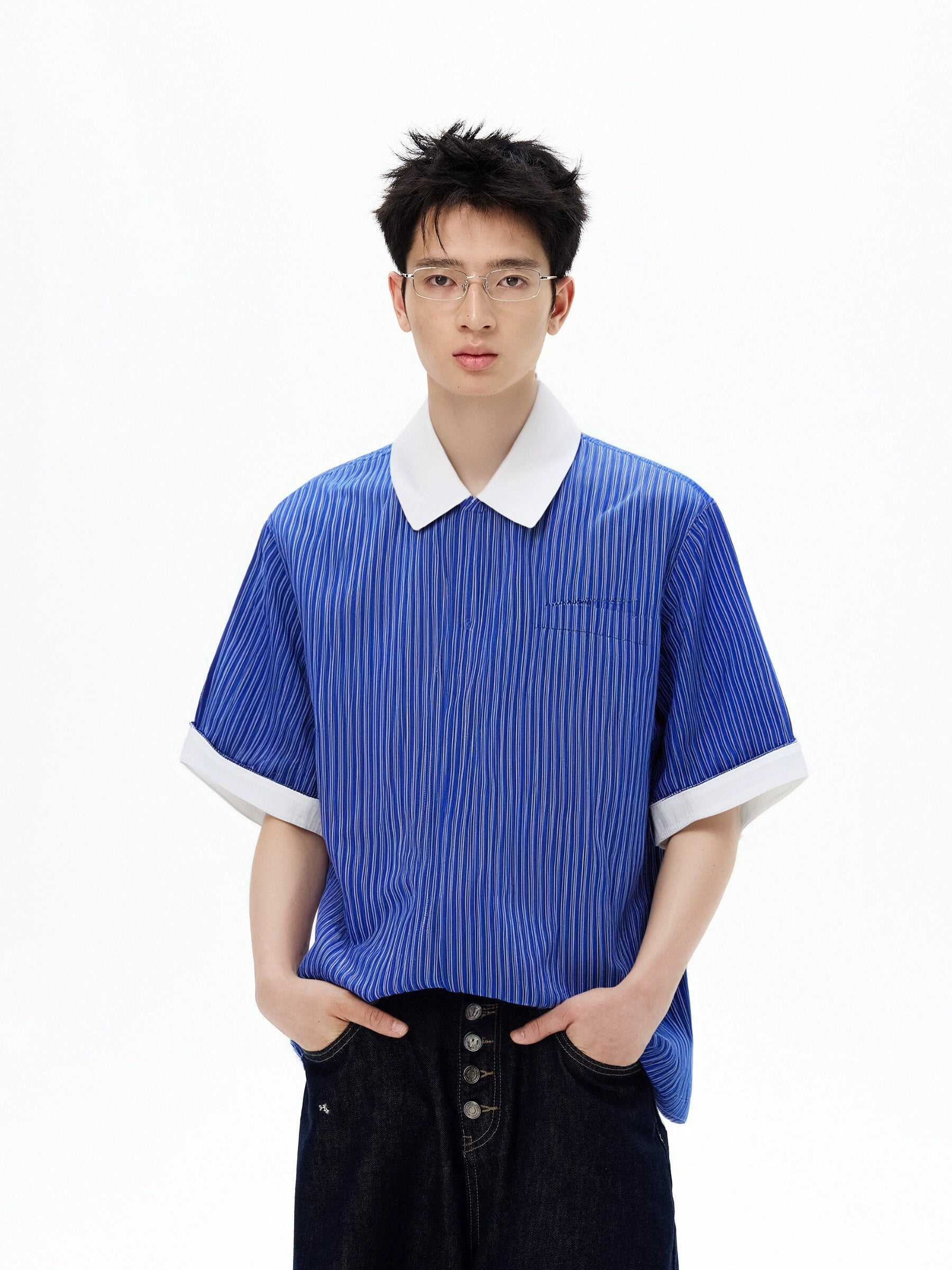 Contrast Trim Stripe Short Sleeve Shirt