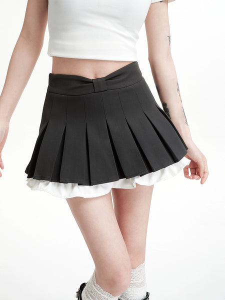 Pleated Mini Skirt with Contrast Hem Trim