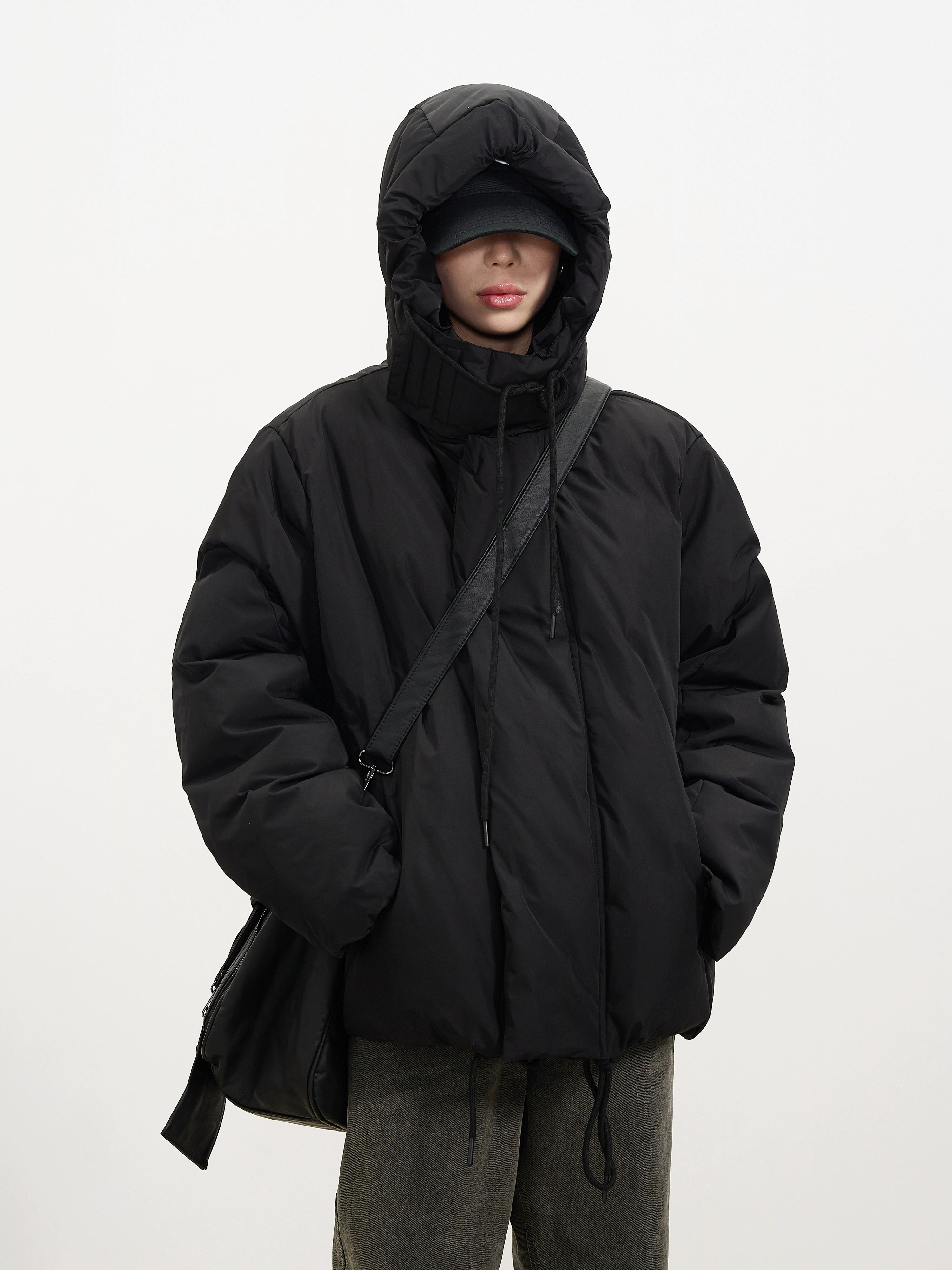 High Collar Hooded Puffer Jacket with Pockets