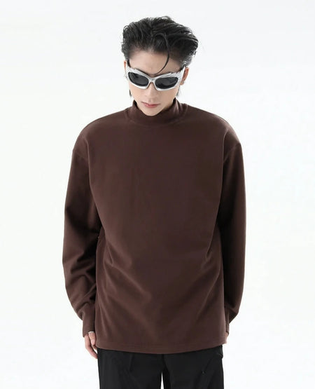 Boxy Mock-Neck Long Sleeve Sweatshirt