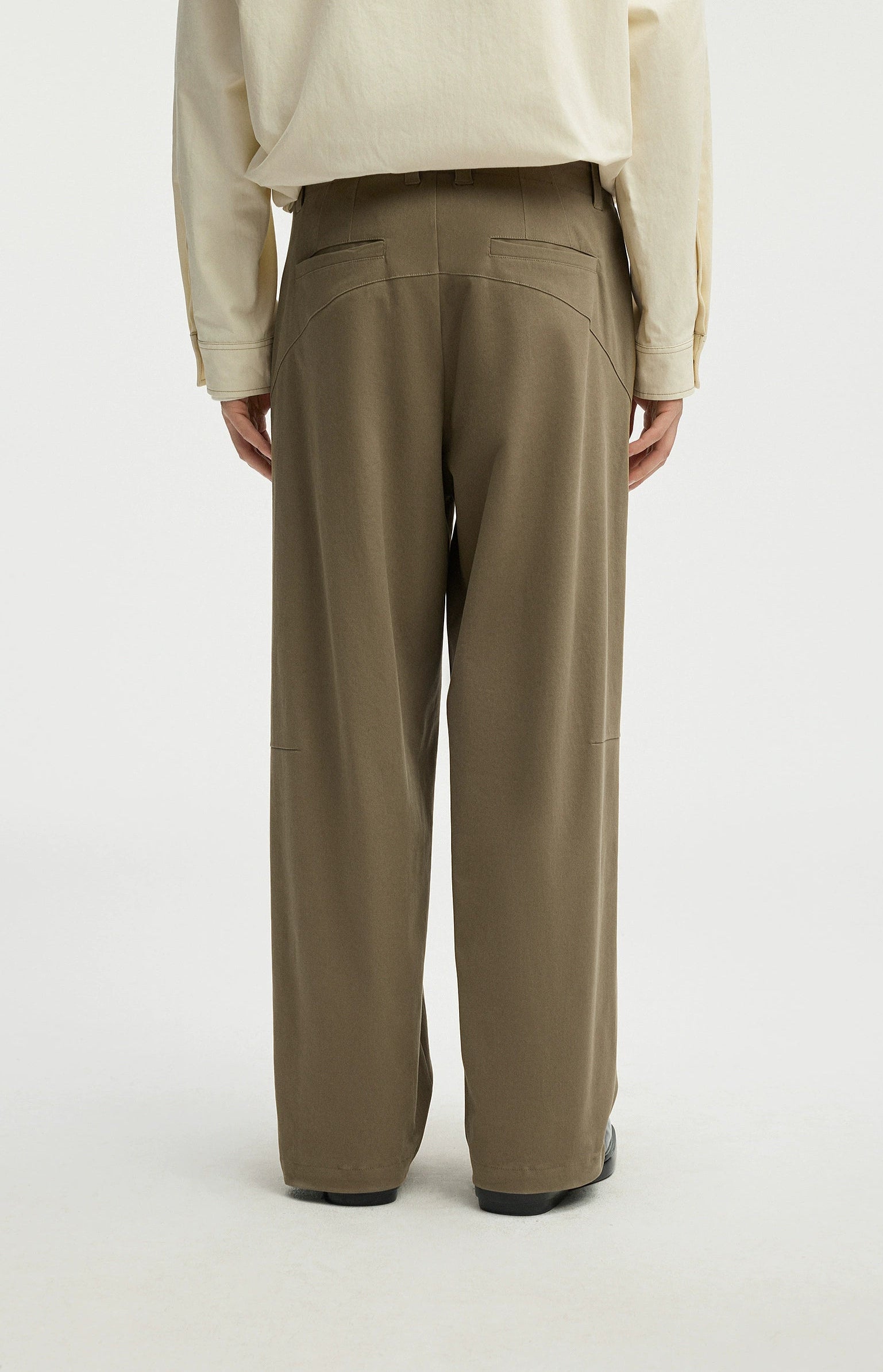 Straight Leg Pleated Trousers with Button Waist and Belt Loops