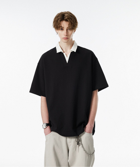 Contrast Collar Short Sleeve Polo Shirt - nightcity clothing