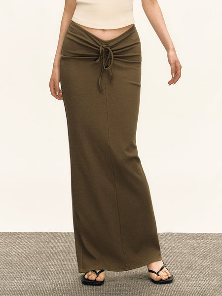 Knit Maxi Lightweight Skirt with Drawstring Waist - nightcity clothing