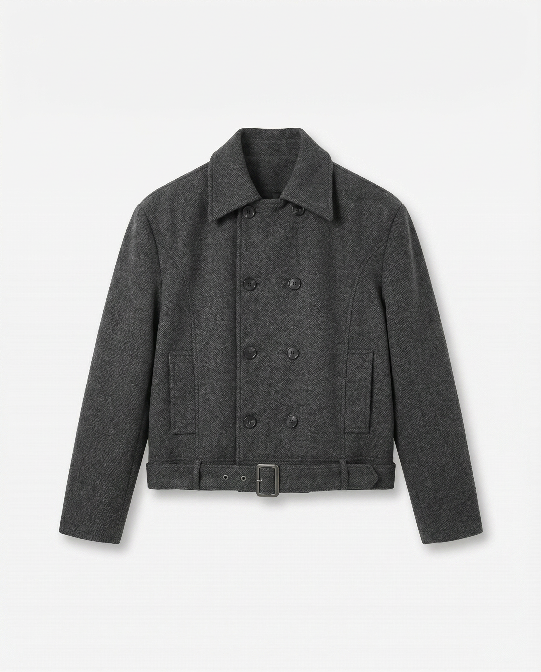 Boxy Cropped Double-Breasted Belted Peacoat - nightcity clothing