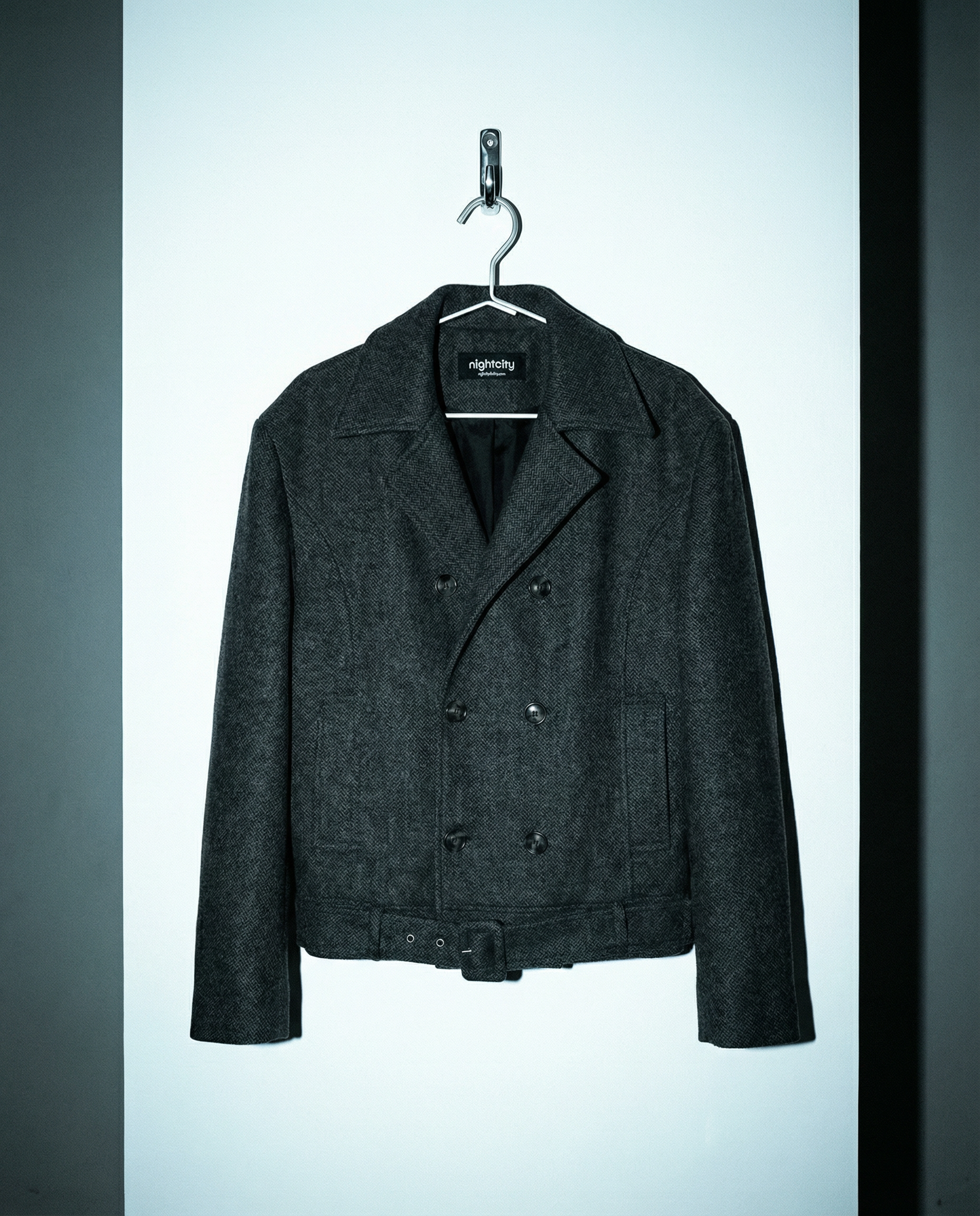 Boxy Cropped Double-Breasted Belted Peacoat - nightcity clothing