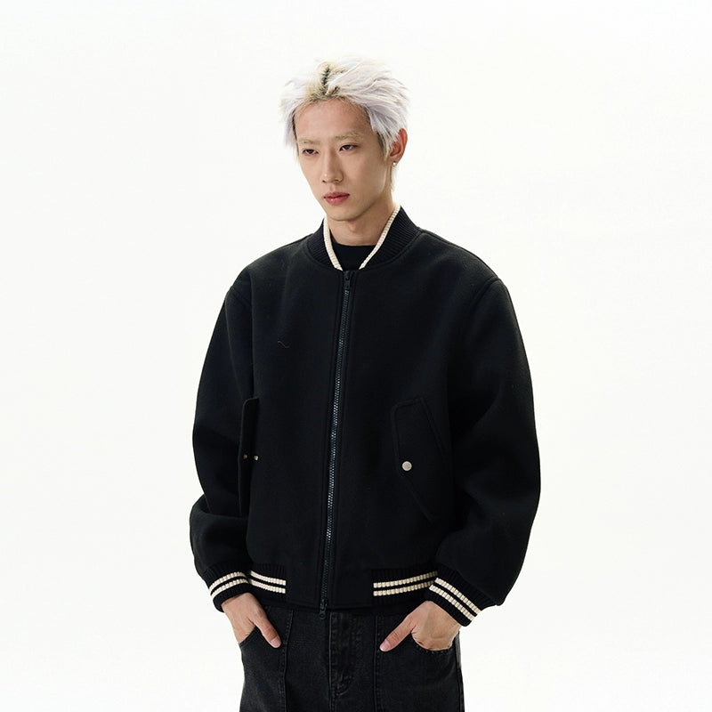 Contrast Ribbed Trim Baseball Jacket