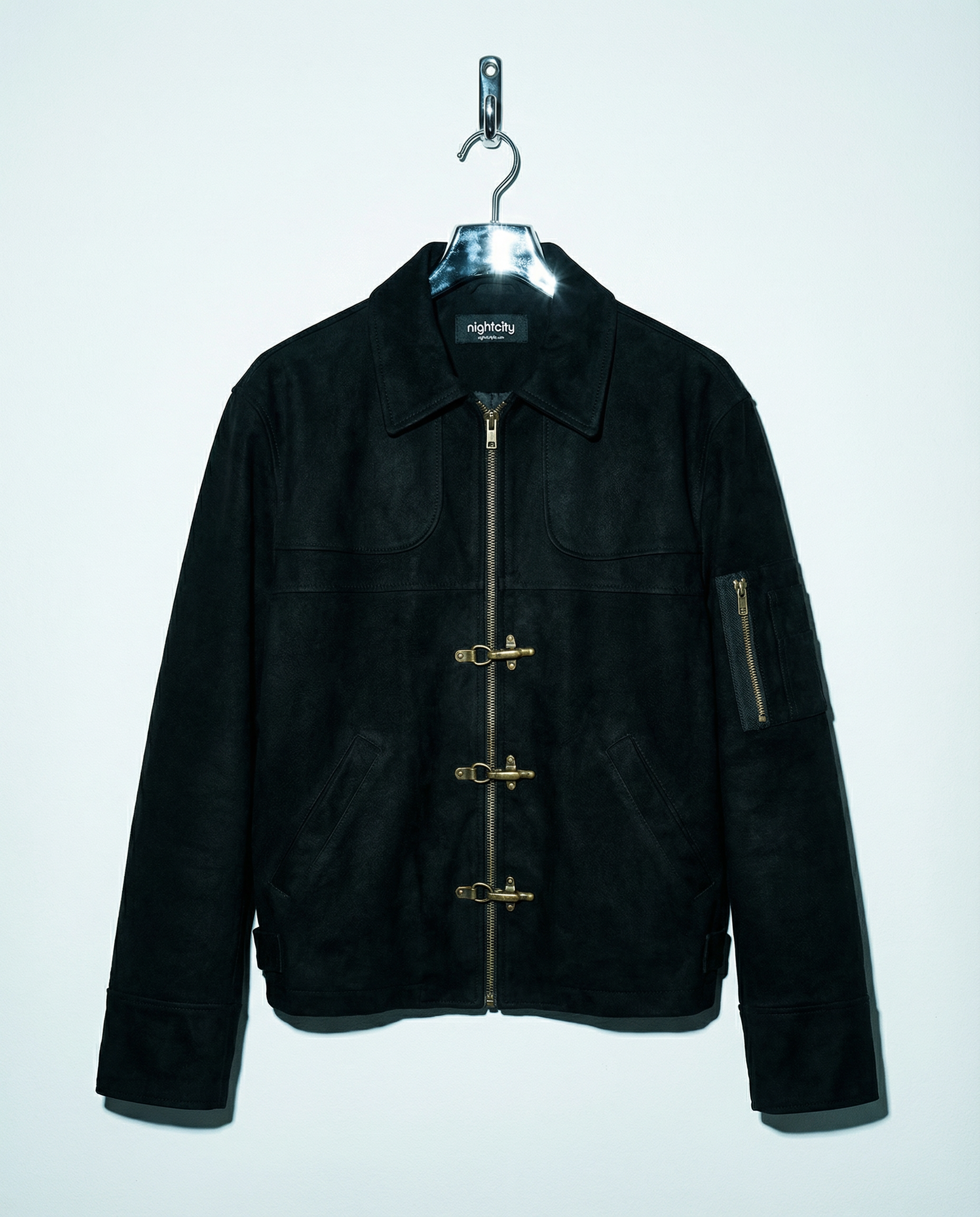Suede Zip Jacket with Fireman Clasp Detail - nightcity clothing