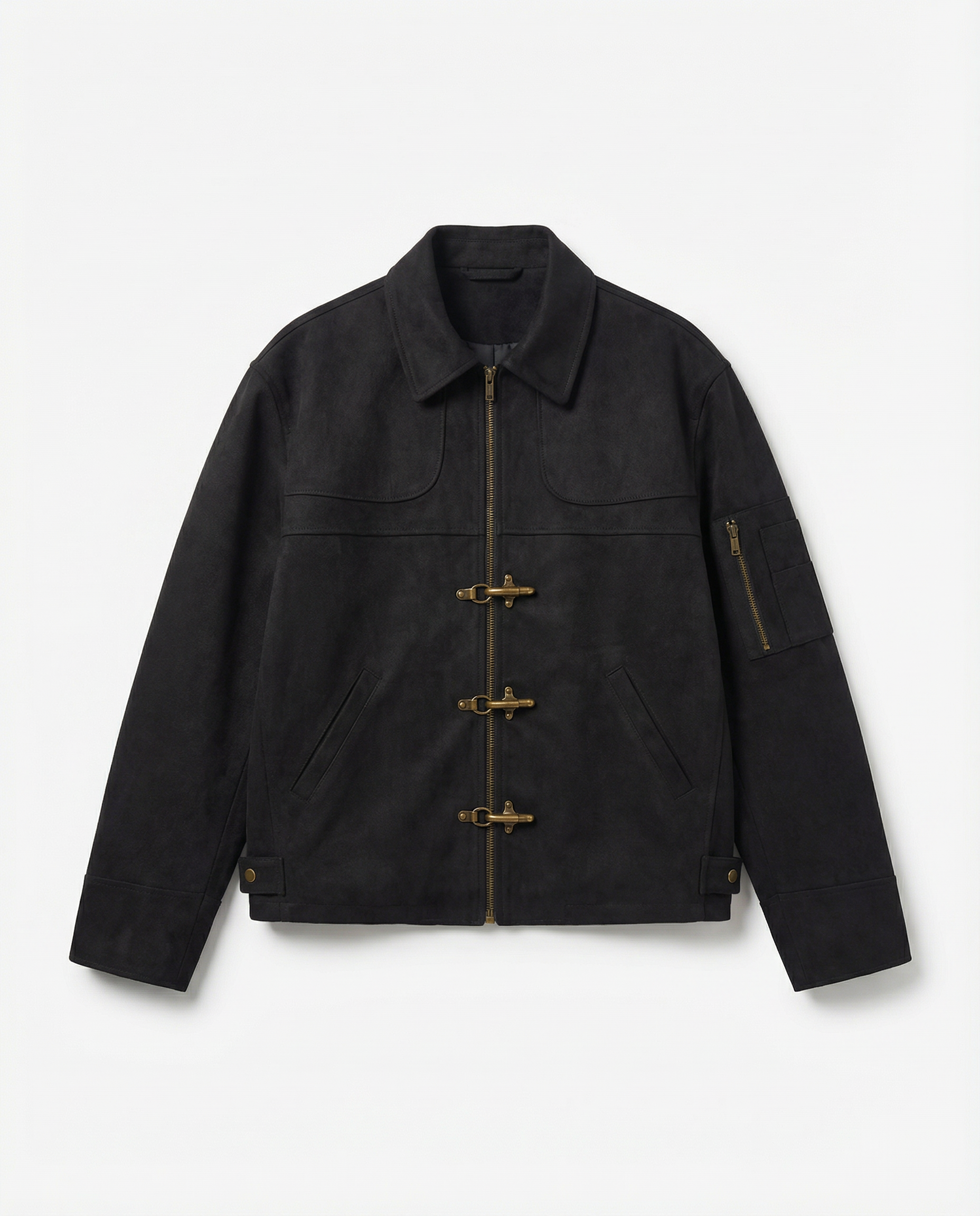 Suede Zip Jacket with Fireman Clasp Detail - nightcity clothing