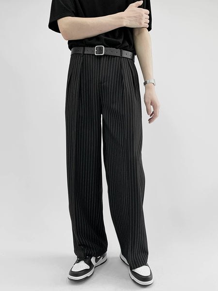 Striped Wide-Leg Trousers with Belt Detail