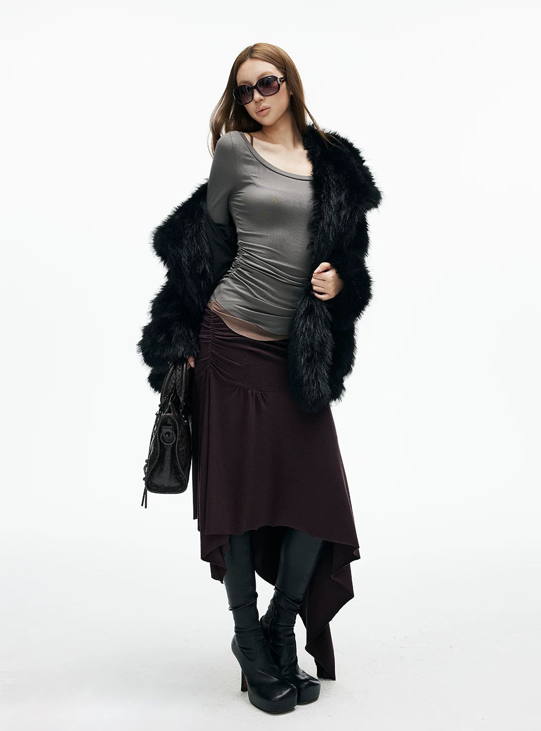 Oversized Faux Fur Wide-Lapel Belted Coat - nightcity clothing