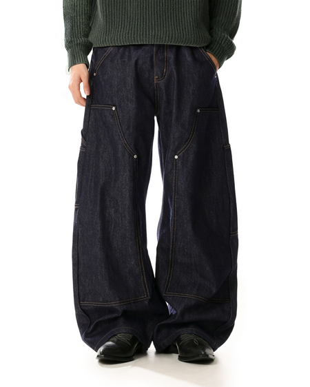 Rivet Detail Wide Leg Contrast Stitch Utility Jeans - nightcity clothing
