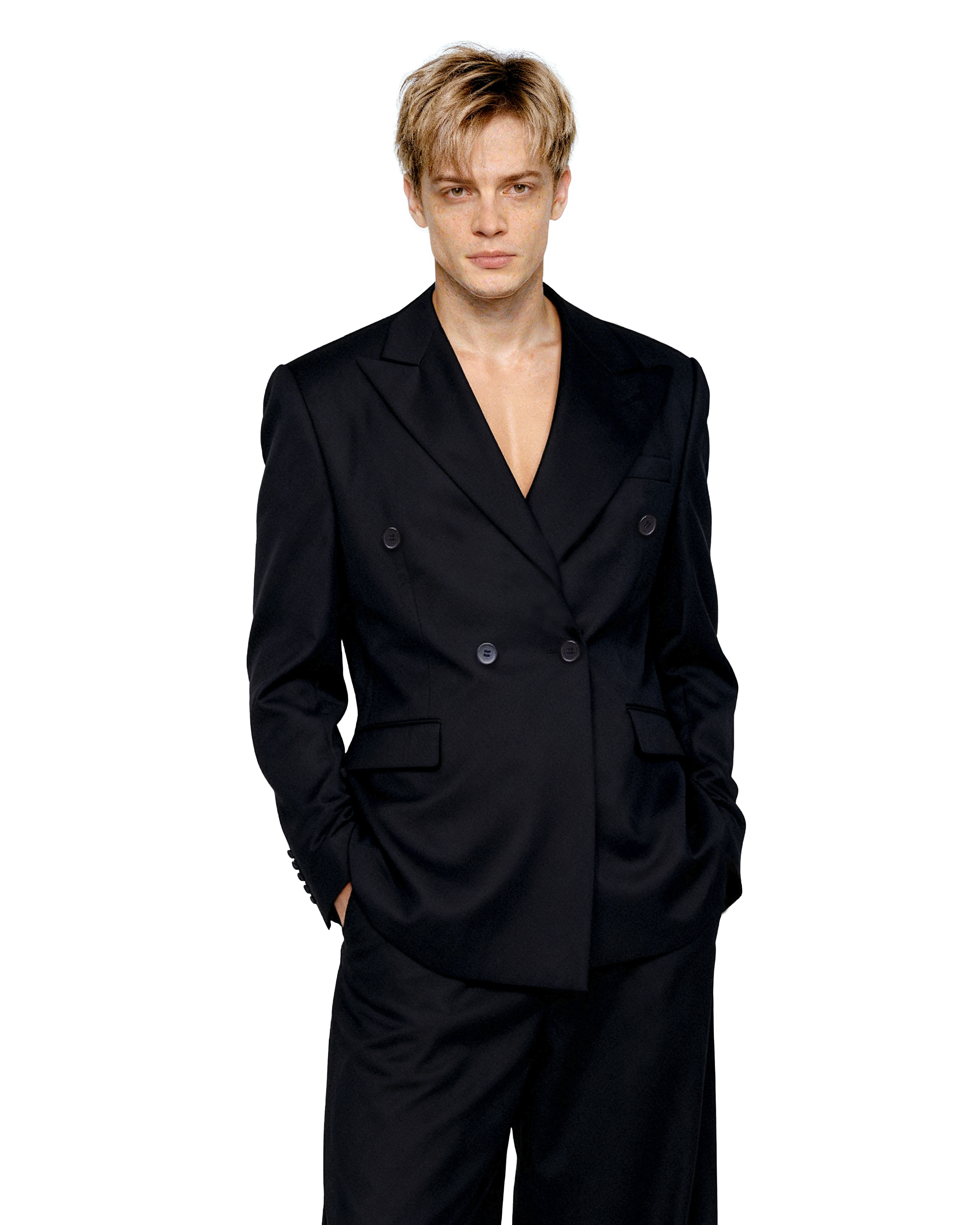 Boxy Double-Breasted Blazer with Peak Lapel and Wide Leg Trousers Suit-3