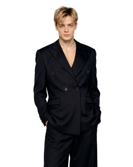Boxy Double-Breasted Blazer with Peak Lapel and Wide Leg Trousers Suit