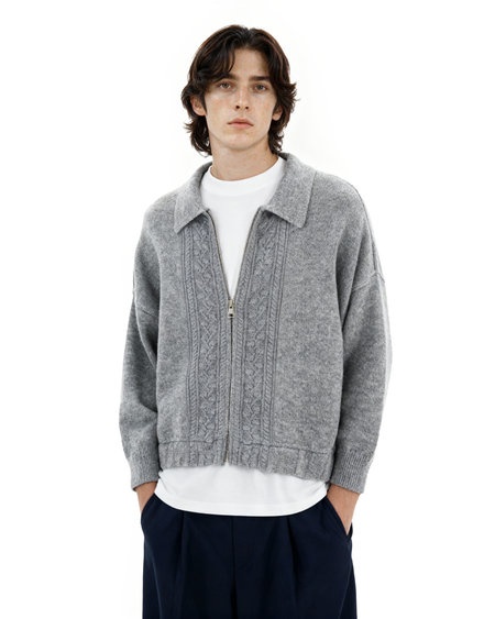 Cable Knit Mid-Crop Zip Cardigan Jacket