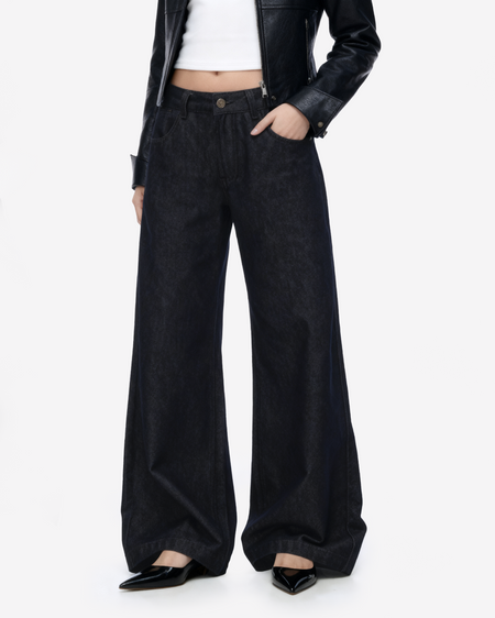 Wide Leg Low-Waisted Dark Wash Retro Jeans