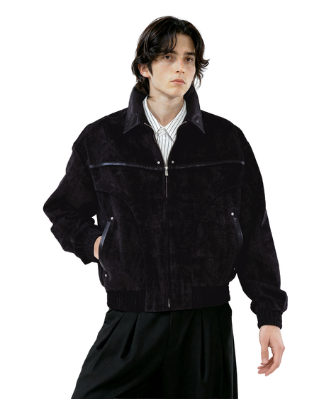 Paneled Mid-Crop Velvet Bomber Jacket - nightcity clothing