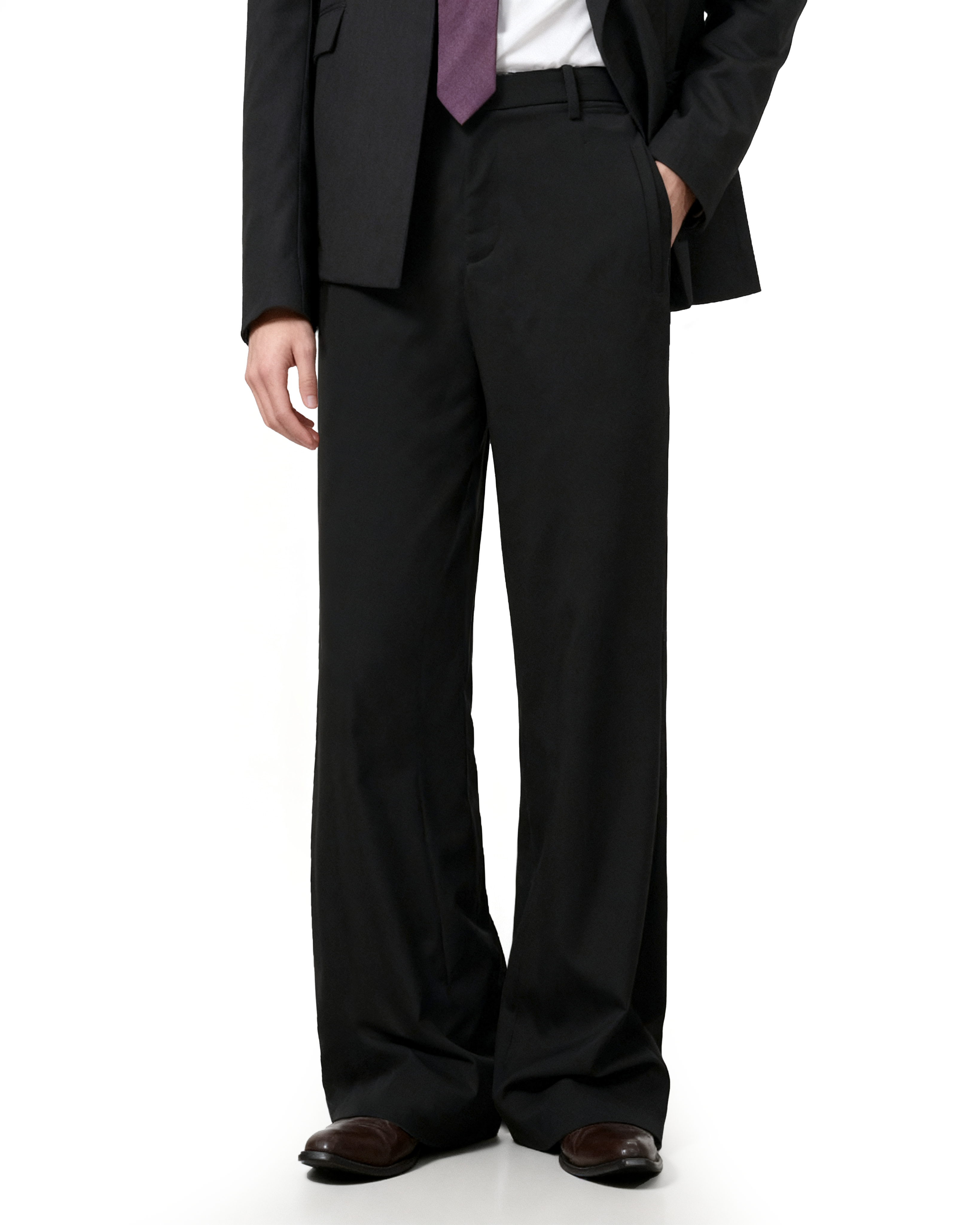 Tailored Straight Leg Semi-Flare Suit Trousers