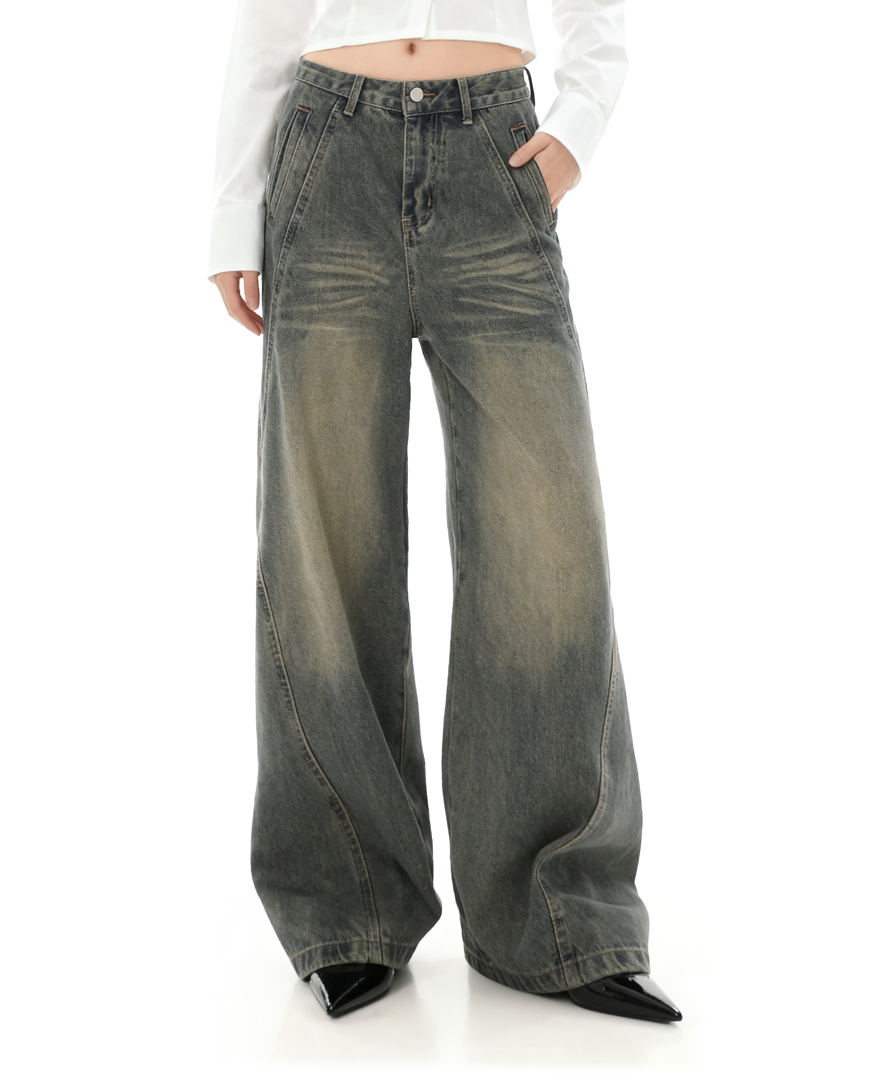 Sandblast Wide-Leg Jeans with Stitch Detail-3