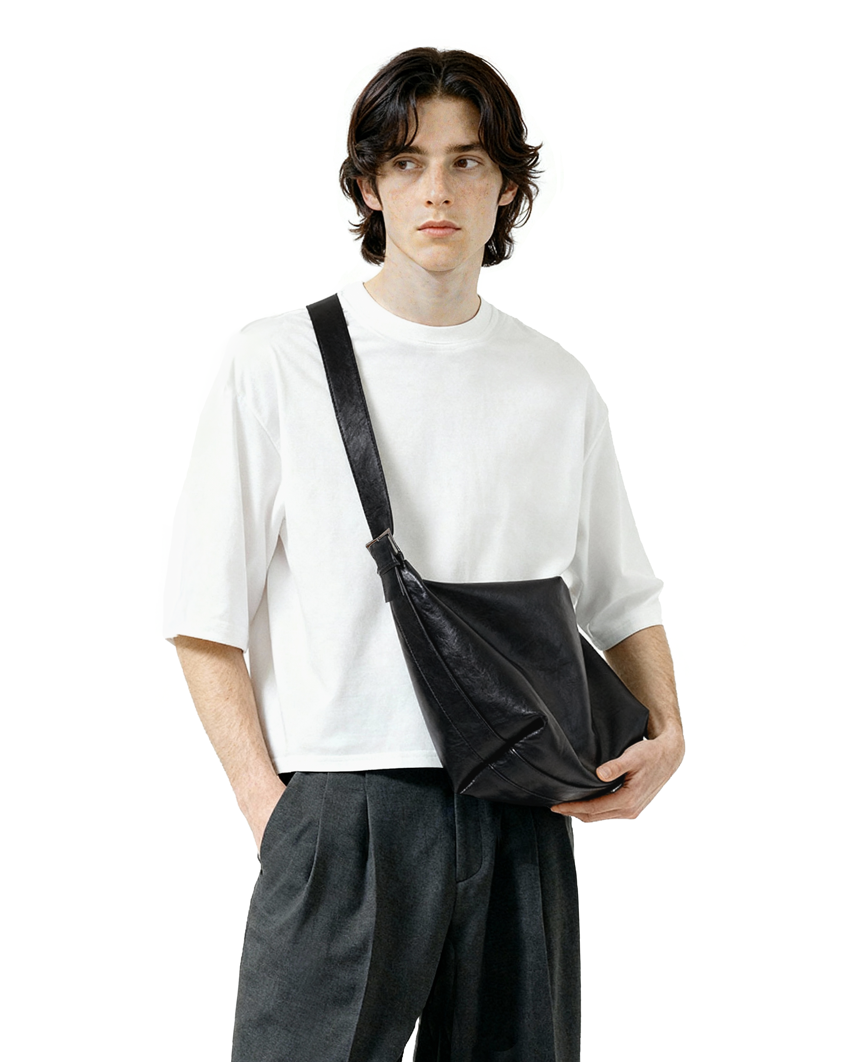 Faux Leather Lightweight Messenger Bag - nightcity clothing