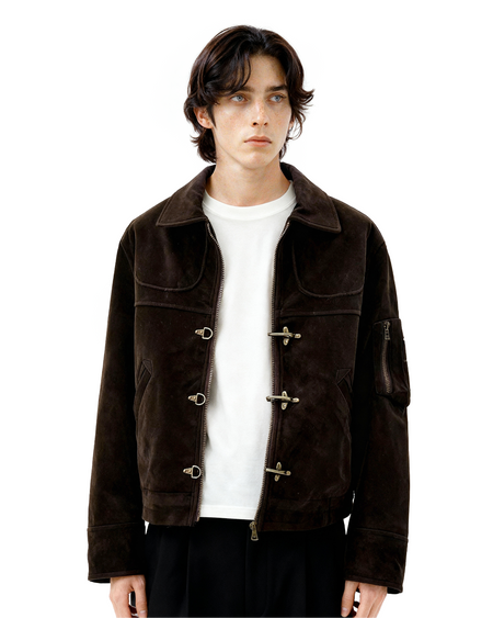 Suede Panelled Fireman Buckle Zip Jacket - nightcity clothing