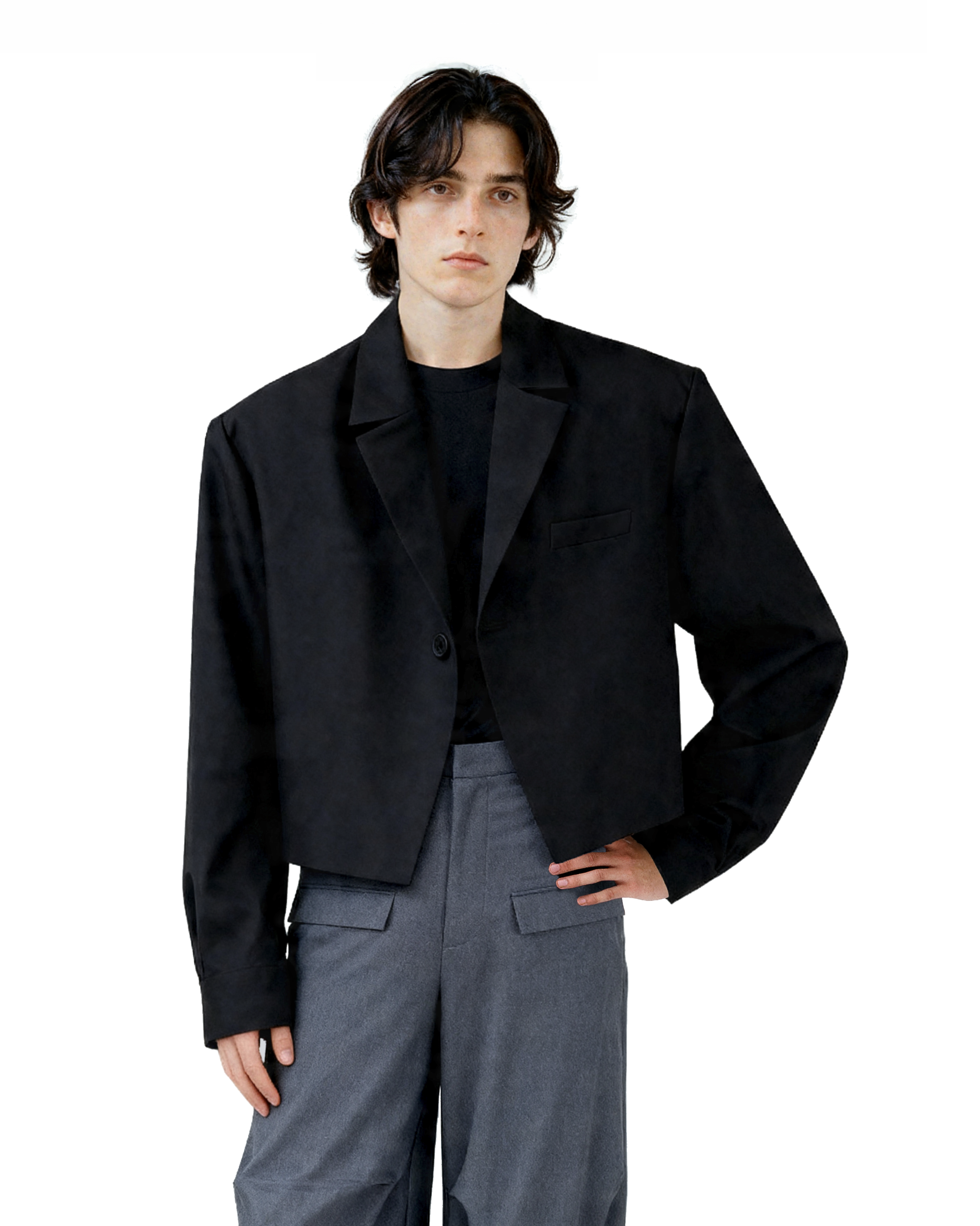Classic Notched Collar Cropped Blazer-3
