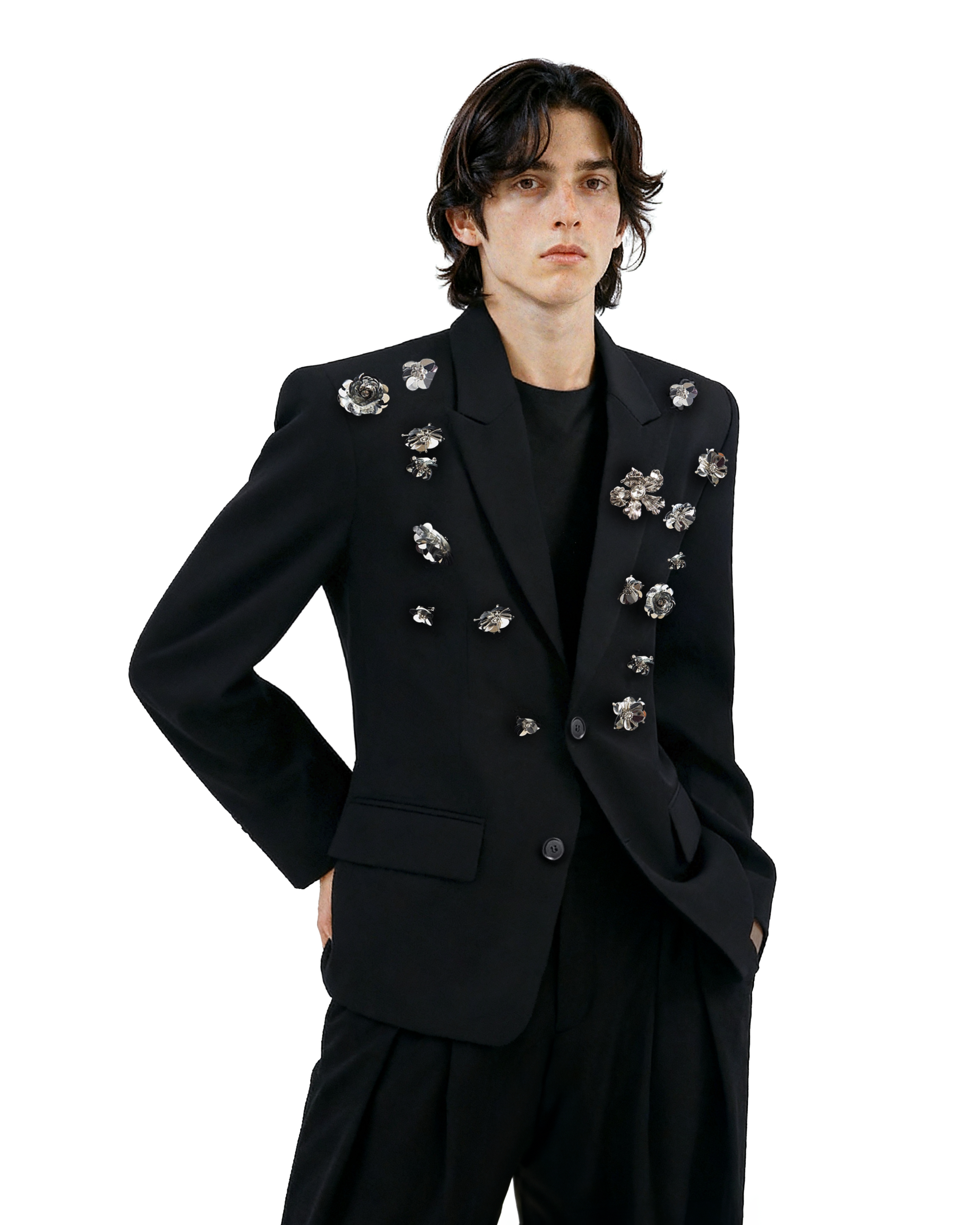 Oversized Embellished Floral Crystal Blazer Jacket-4