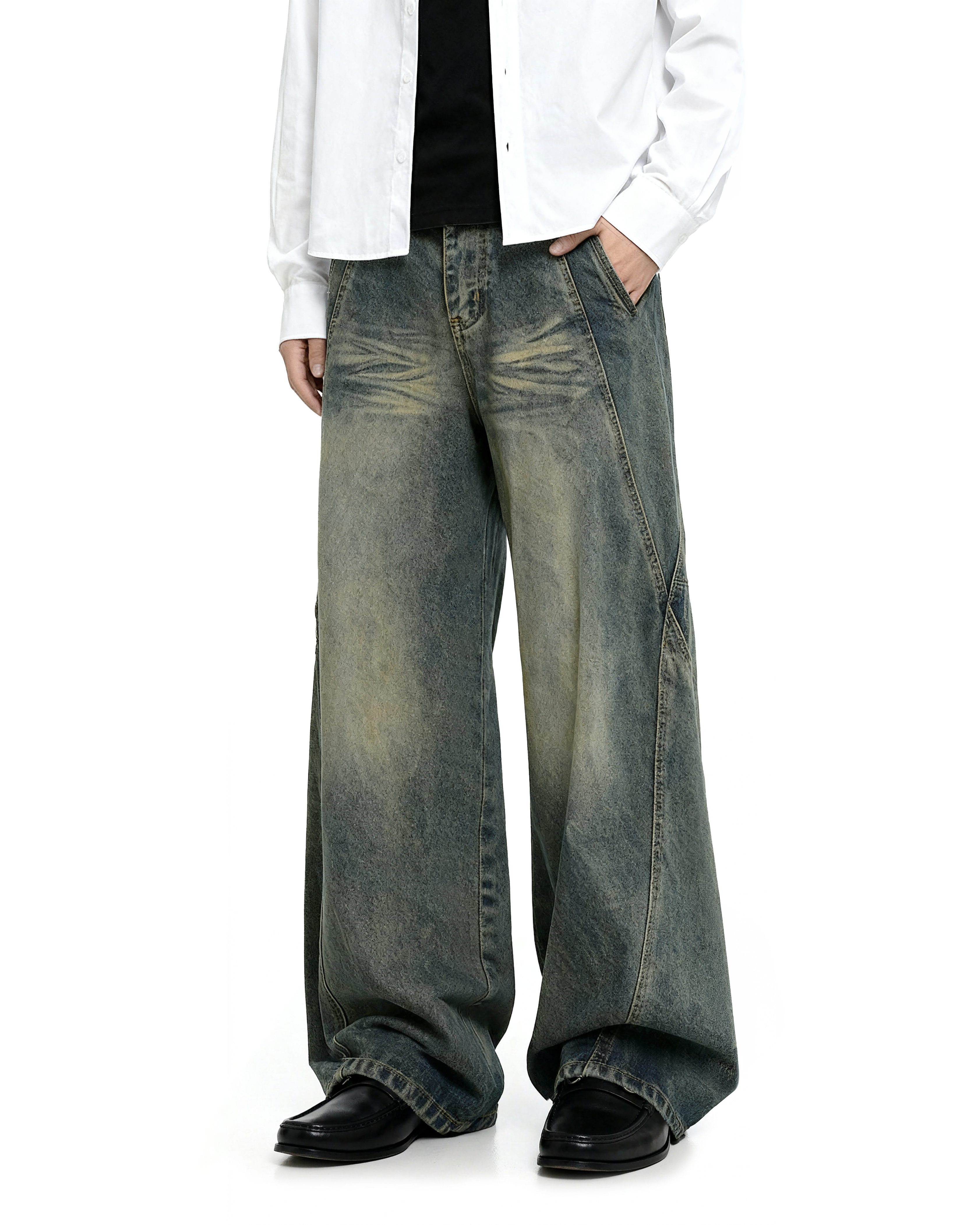 Vintage Wash Straight Leg Denim Jeans