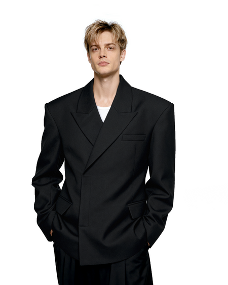 Structured Boxy Double-Breasted Hidden Button Blazer