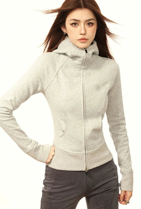 Skinny High Collar Hoodie Zip Jacket