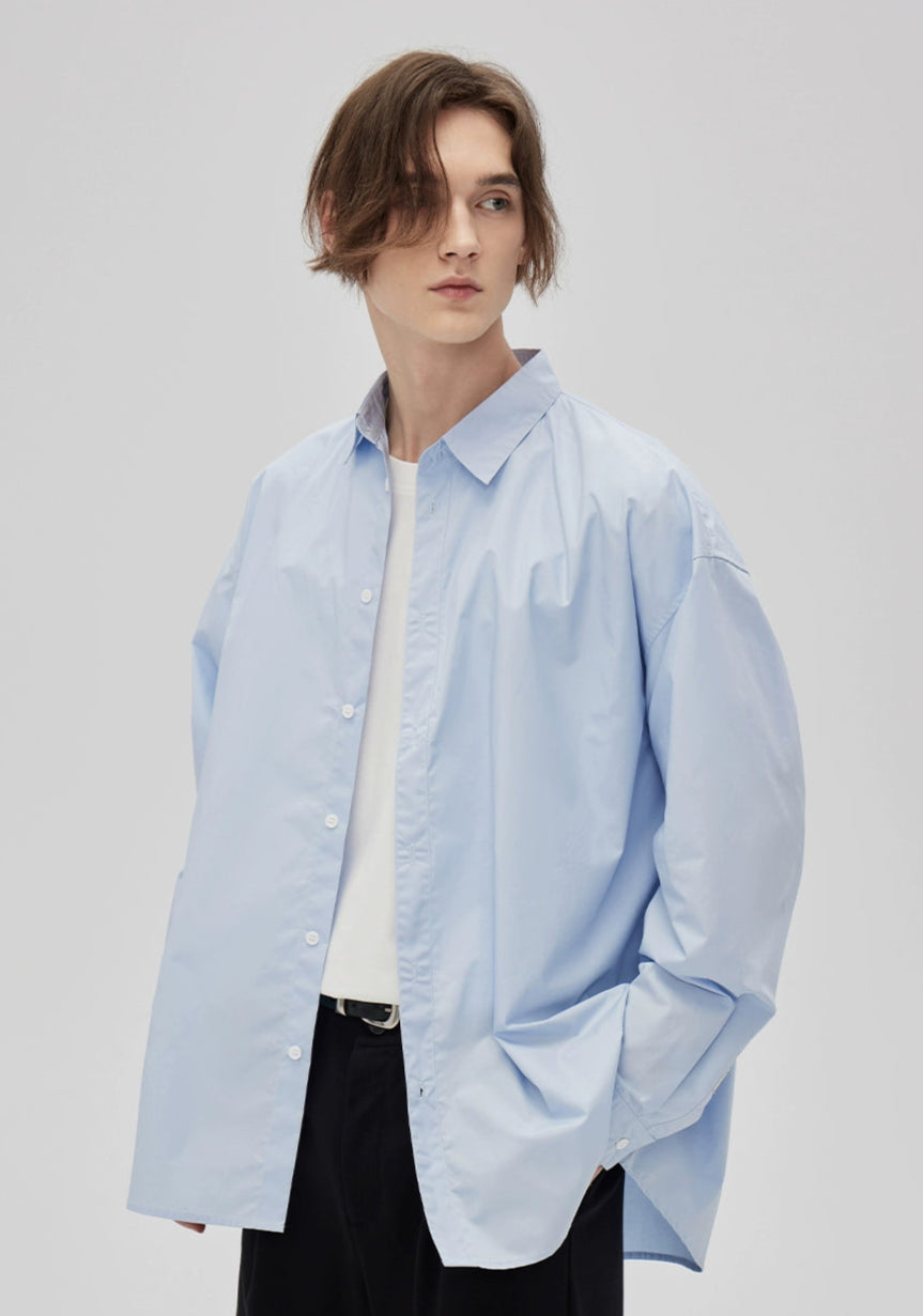 Oversized Drop Shoulder Long Sleeve Button-Up Shirt