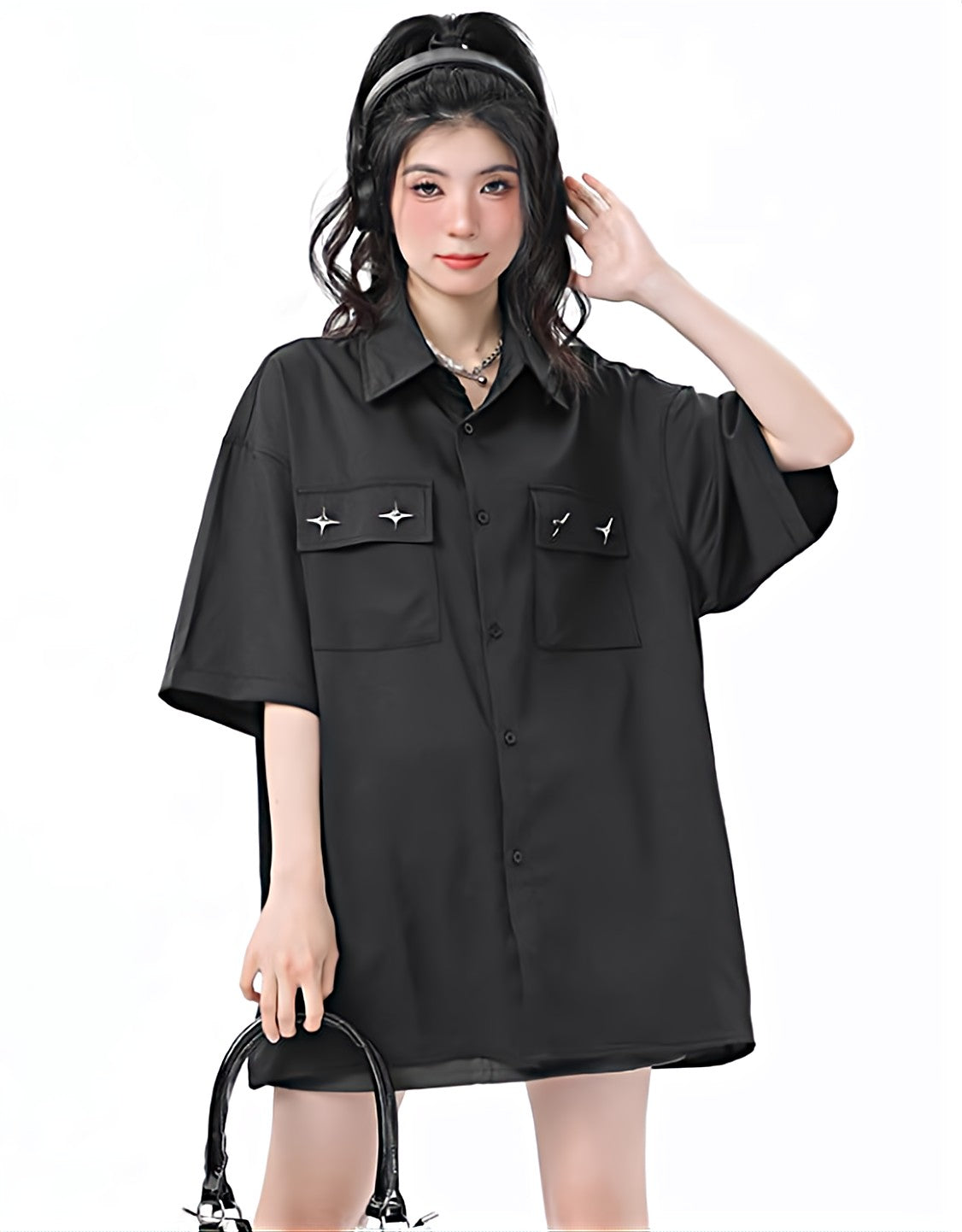 Oversized Button Shirt with Chest Pockets