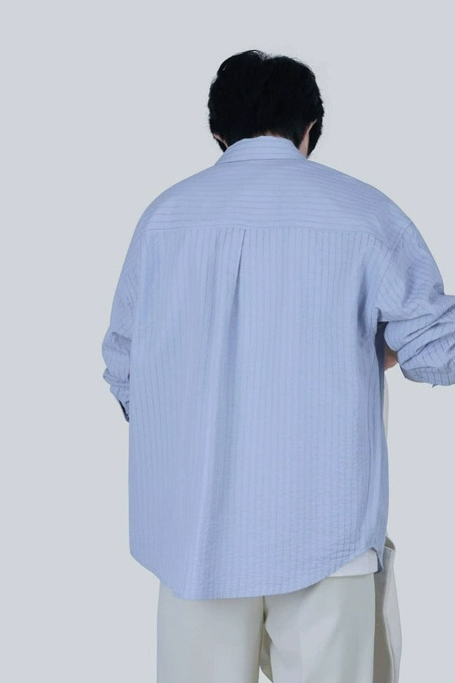 Wide-Striped Button-Down Long Sleeve Shirt
