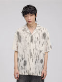 Textured Button-Up Shirt with Abstract Tie-Dye Pattern