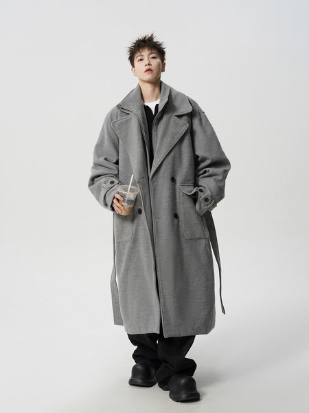 Oversized Mock-Layered Collared Wool Blend Coat