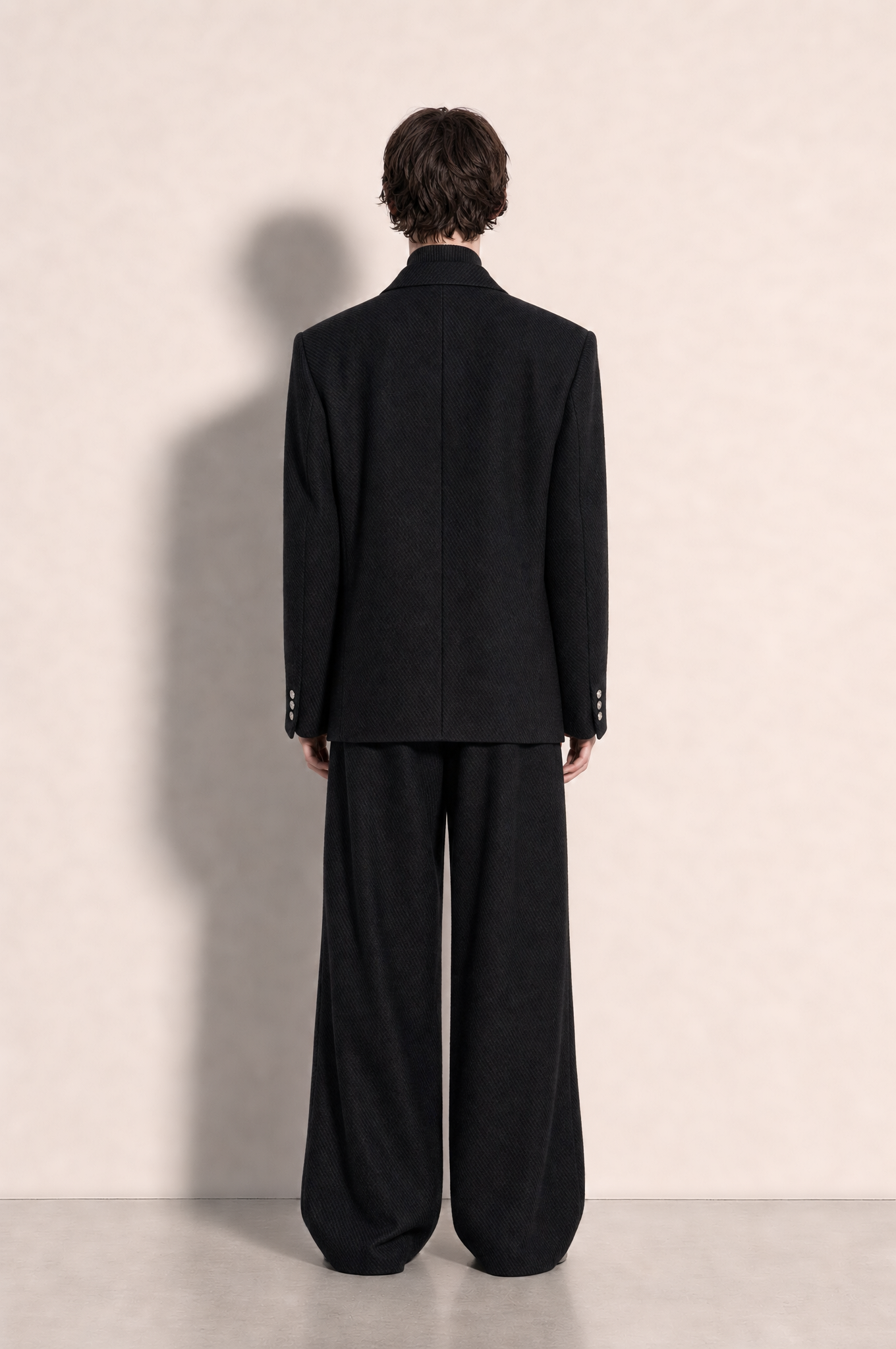 Boxy Hybrid Blazer and Wide Leg Trousers in Black – back view