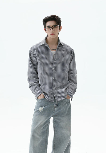 Oversized Gingham Button-Up Long Sleeve Shirt