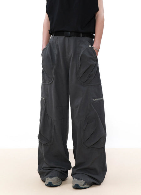 Wide Leg Cargo Pants with Oversized Pleated Pockets